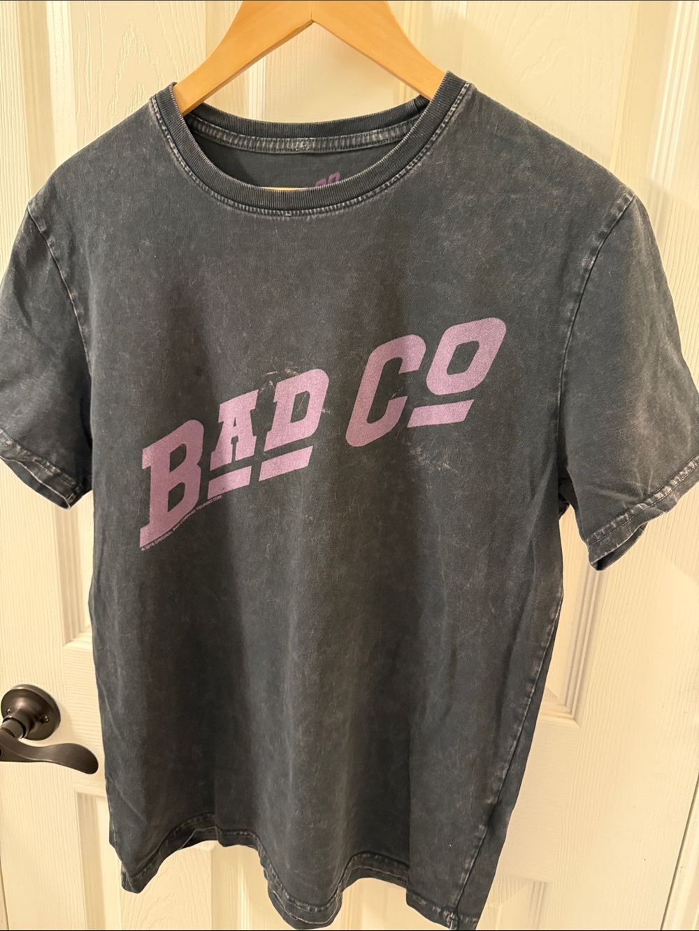 Lucky Brand Black Tee with Lavender "BAD CO" Chest Graphic